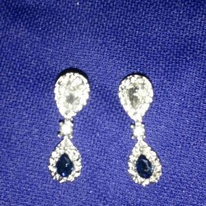 Sapphire and CZ Teardrop Earrings